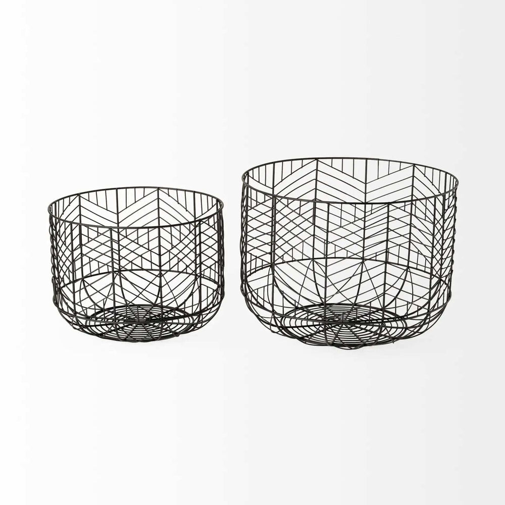 Set Of Two Black Metal Wire Chevron Bowls - Homeroots - Flyclothing LLC