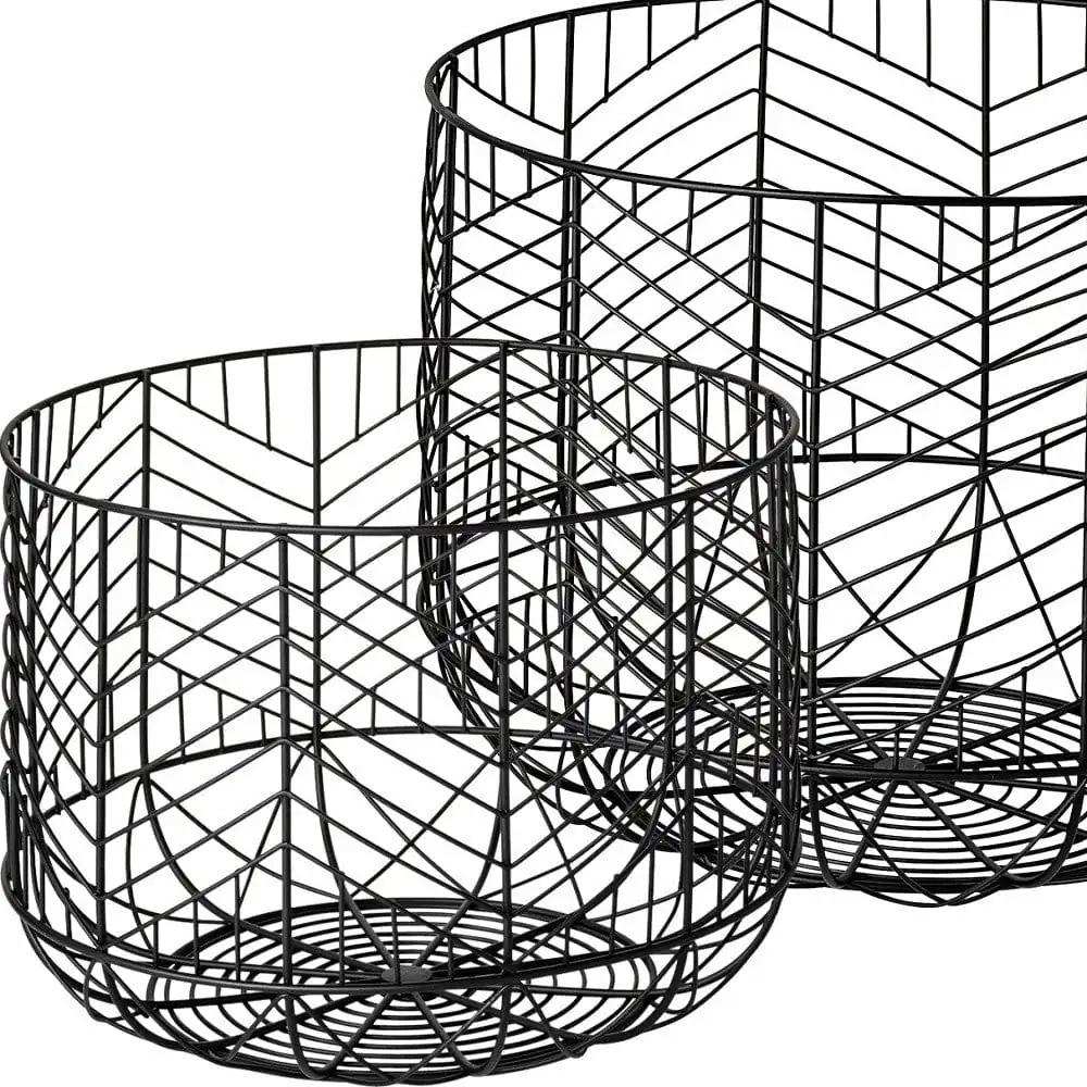 Set Of Two Black Metal Wire Chevron Bowls - Homeroots - Flyclothing LLC