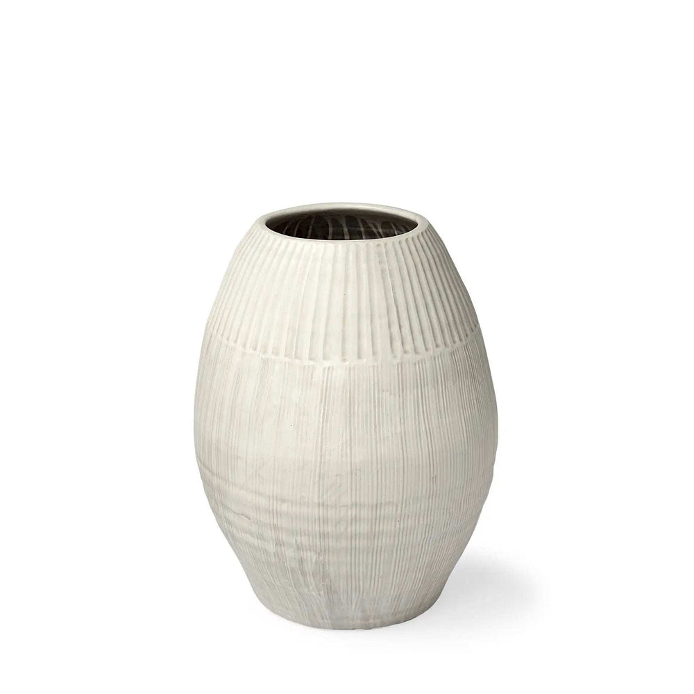 Petite White Embossed Stripes Ceramic Vase - Homeroots - Flyclothing LLC
