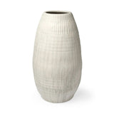 White Embossed Stripes Ceramic Vase - Homeroots - Flyclothing LLC