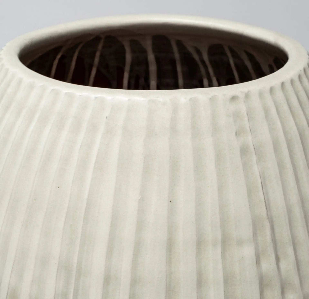 White Embossed Stripes Ceramic Vase - Homeroots - Flyclothing LLC
