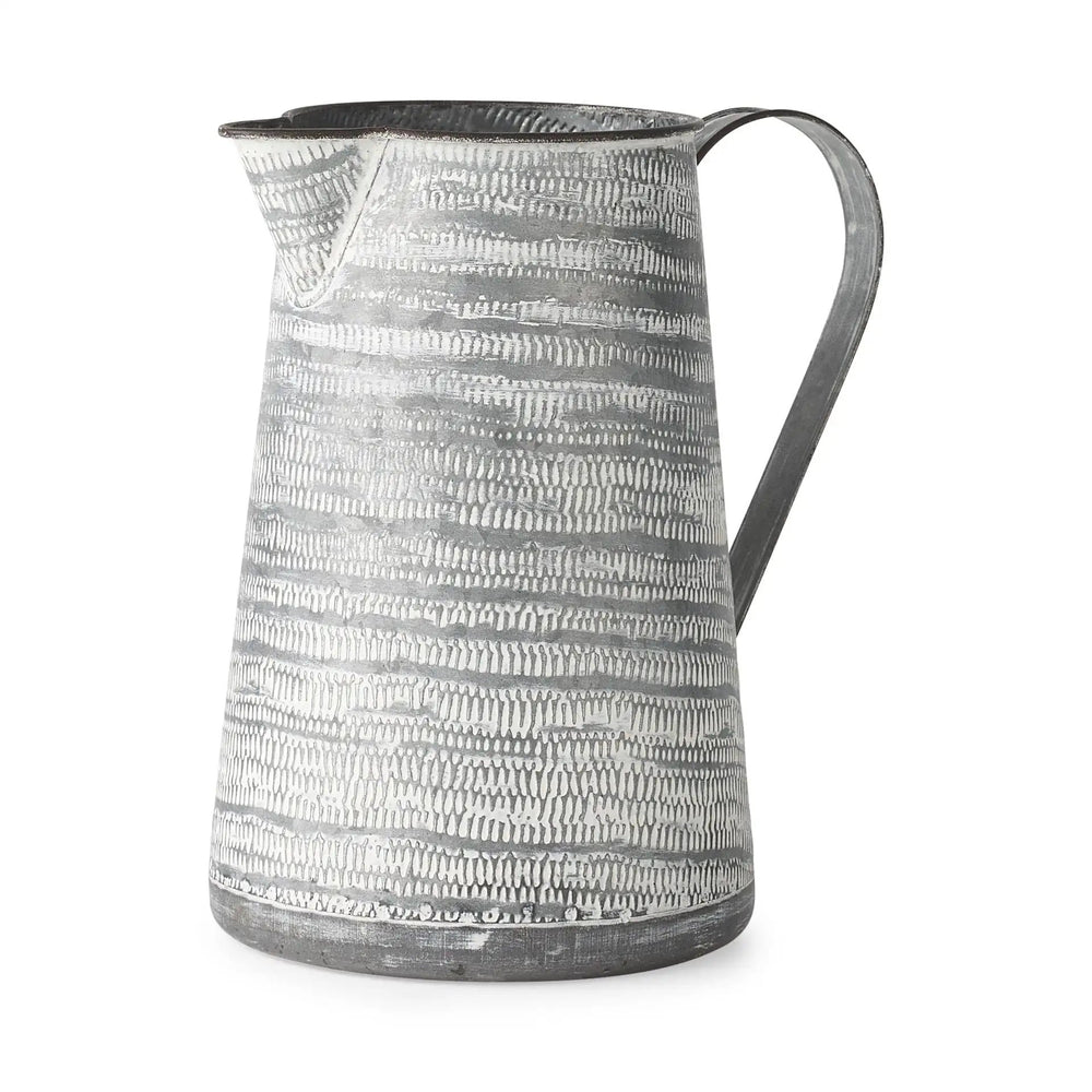 11" Gray and White Abstract Metal Jug Vase - Homeroots - Flyclothing LLC