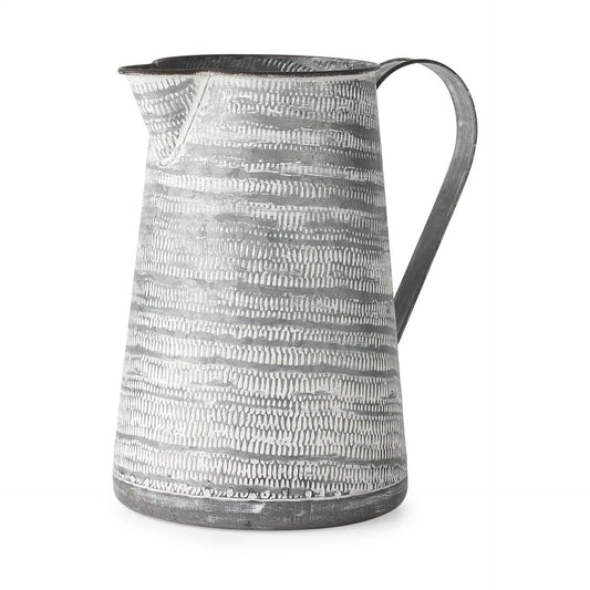 11" Gray and White Abstract Metal Jug Vase - Homeroots