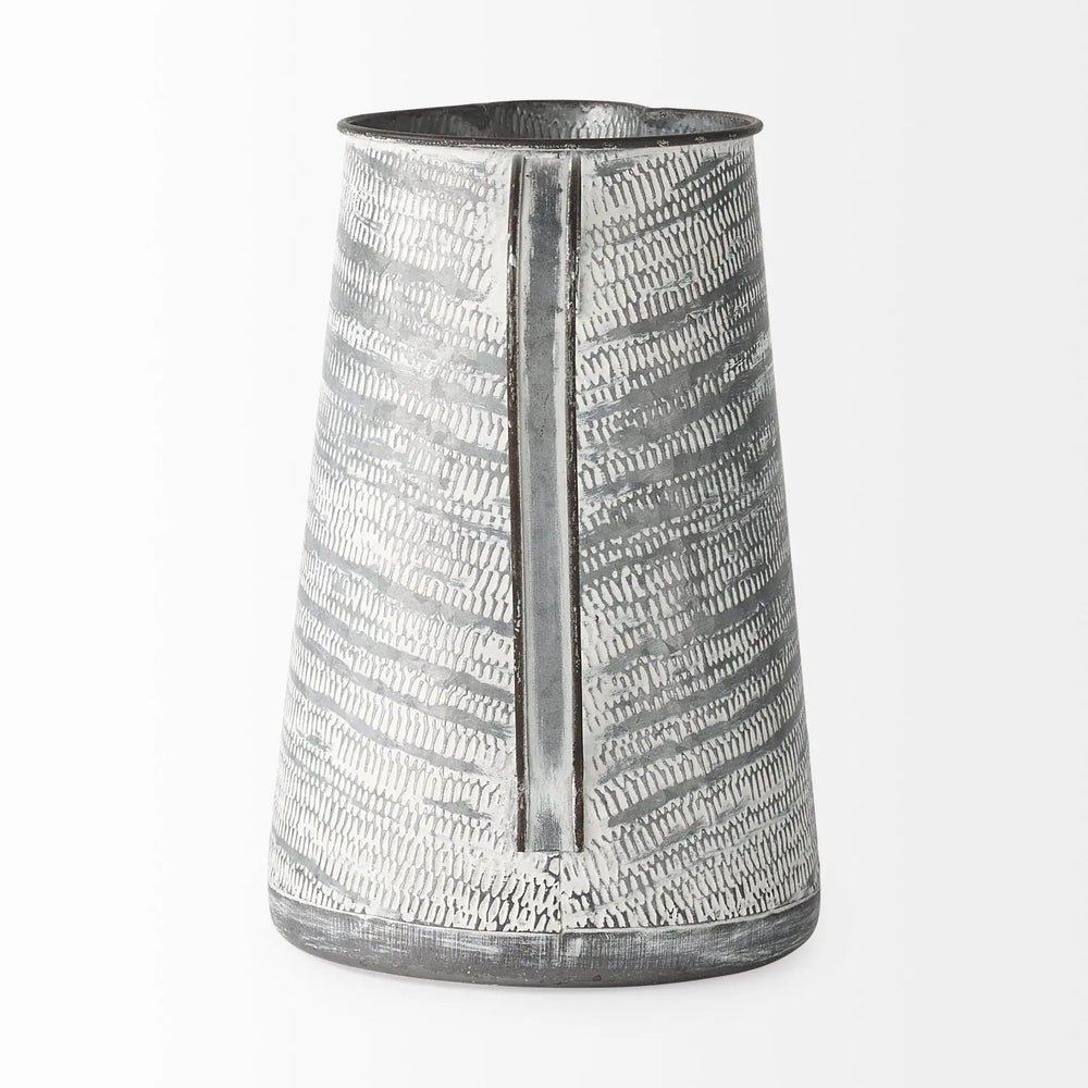 11" Gray and White Abstract Metal Jug Vase - Homeroots - Flyclothing LLC