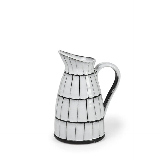 10" White And Black Artisan Glaze Ceramic Pitcher - Homeroots