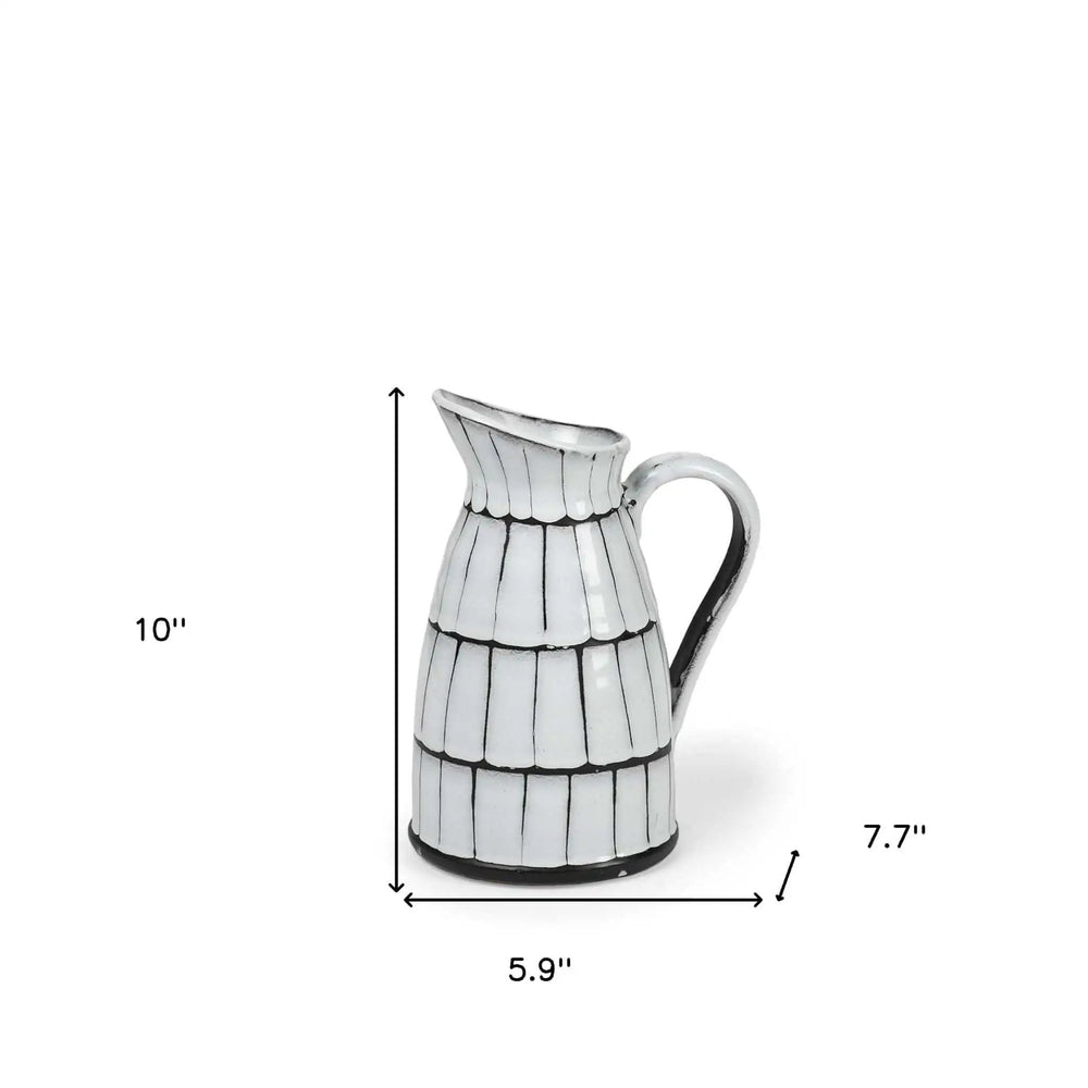 10" White And Black Artisan Glaze Ceramic Pitcher - Homeroots - Flyclothing LLC