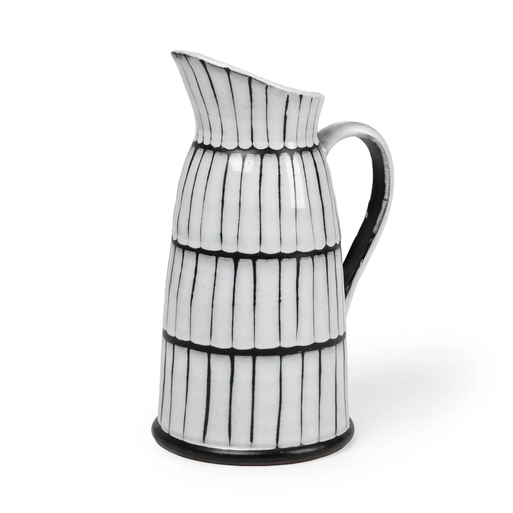 13" White And Black Artisan Glaze Ceramic Pitcher - Homeroots - Flyclothing LLC