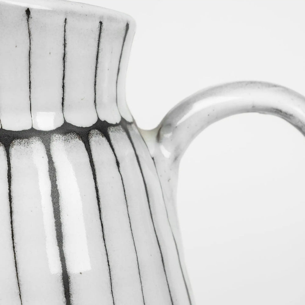 13" White And Black Artisan Glaze Ceramic Pitcher - Homeroots - Flyclothing LLC