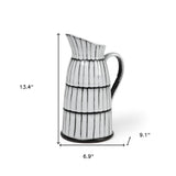 13" White And Black Artisan Glaze Ceramic Pitcher - Homeroots - Flyclothing LLC