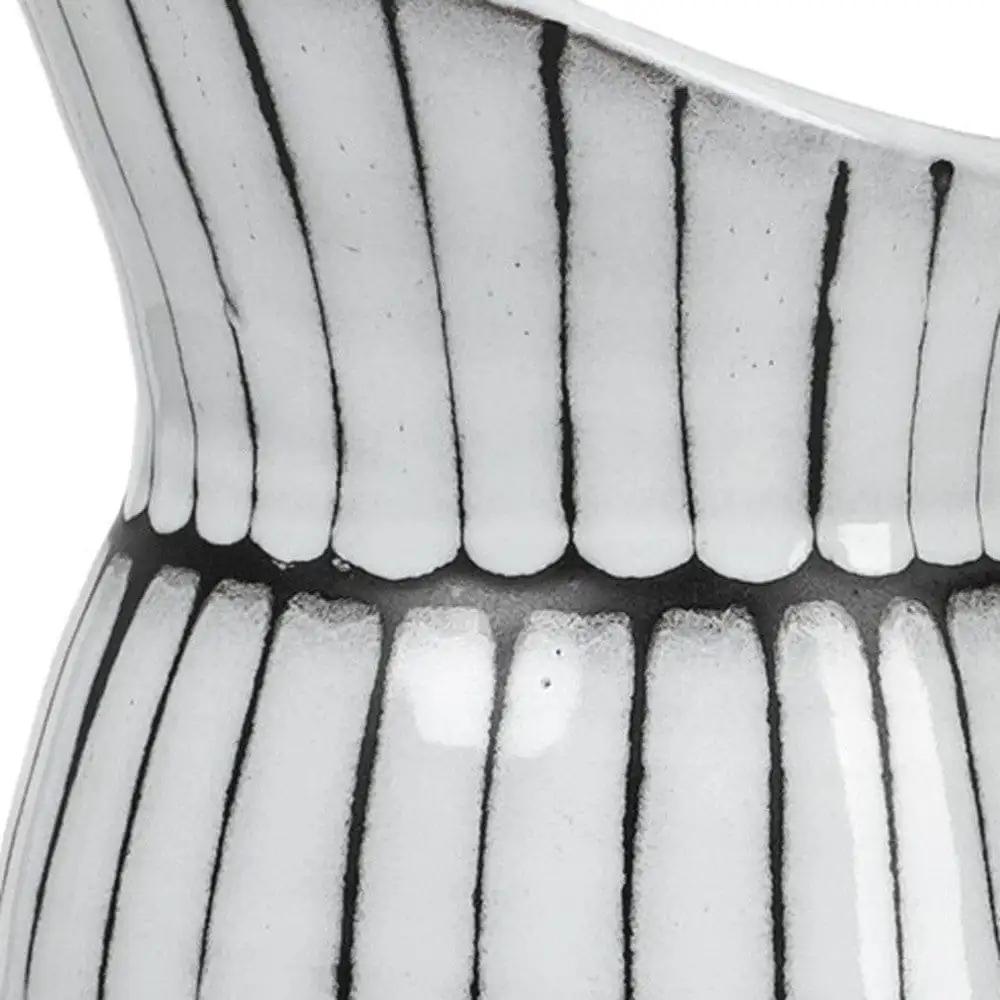 13" White And Black Artisan Glaze Ceramic Pitcher - Homeroots - Flyclothing LLC