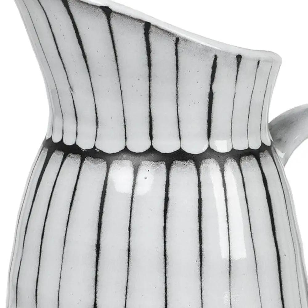 13" White And Black Artisan Glaze Ceramic Pitcher - Homeroots - Flyclothing LLC
