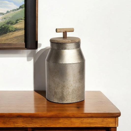 14" Silver Metal Decorative Canister - Homeroots