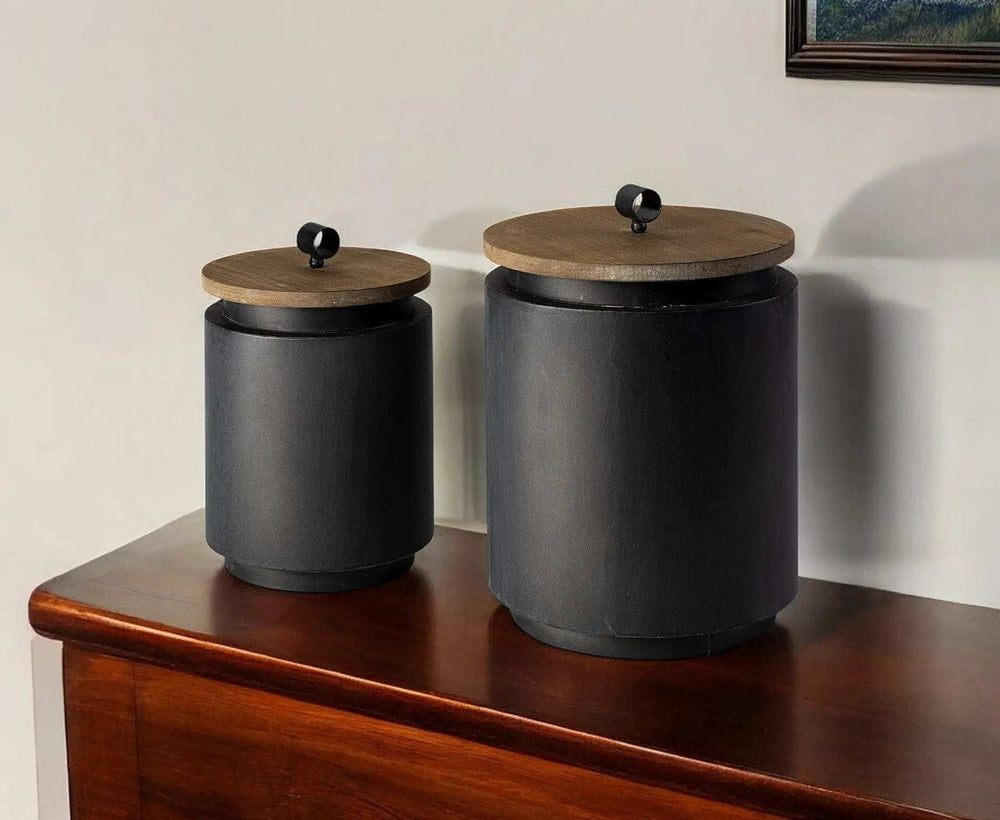 Set of Two Dark Gray Metal Decorative Canister - Homeroots - Flyclothing LLC