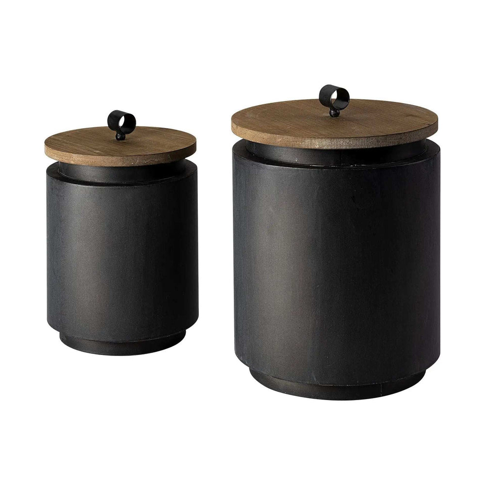 Set of Two Dark Gray Metal Decorative Canister - Homeroots - Flyclothing LLC