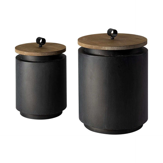 Set of Two Dark Gray Metal Decorative Canister - Homeroots - Flyclothing LLC