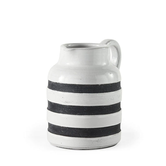 7" Rustic White And Blue Stripe Ceramic Jug - Homeroots