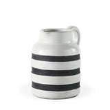 7" Rustic White And Blue Stripe Ceramic Jug - Homeroots