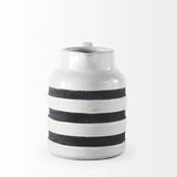 7" Rustic White And Blue Stripe Ceramic Jug - Homeroots