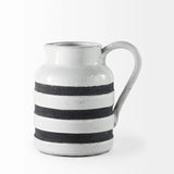 7" Rustic White And Blue Stripe Ceramic Jug - Homeroots