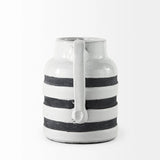 7" Rustic White And Blue Stripe Ceramic Jug - Homeroots