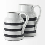 7" Rustic White And Blue Stripe Ceramic Jug - Homeroots