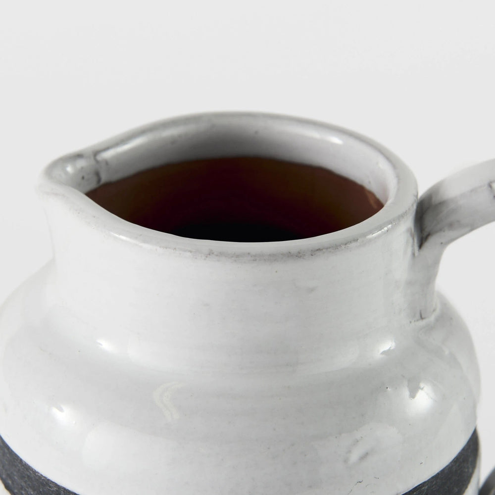 7" Rustic White And Blue Stripe Ceramic Jug - Homeroots