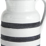 9" Rustic White And Blue Stripe Ceramic Jug - Homeroots - Flyclothing LLC