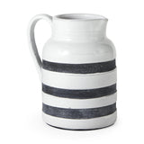 9" Rustic White And Blue Stripe Ceramic Jug - Homeroots - Flyclothing LLC