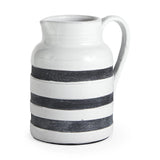 9" Rustic White And Blue Stripe Ceramic Jug - Homeroots - Flyclothing LLC