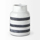 9" Rustic White And Blue Stripe Ceramic Jug - Homeroots - Flyclothing LLC