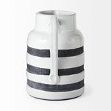 9" Rustic White And Blue Stripe Ceramic Jug - Homeroots - Flyclothing LLC