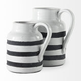 9" Rustic White And Blue Stripe Ceramic Jug - Homeroots - Flyclothing LLC