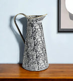 14" Black and White Metal Abstract Cylinder Jug Vase - Homeroots