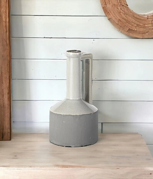 9" Gray and Off White Ceramic Jug Vase - Homeroots