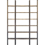 90" Brown Distressed Iron and Solid Wood Six Tier Bookcase - Homeroots
