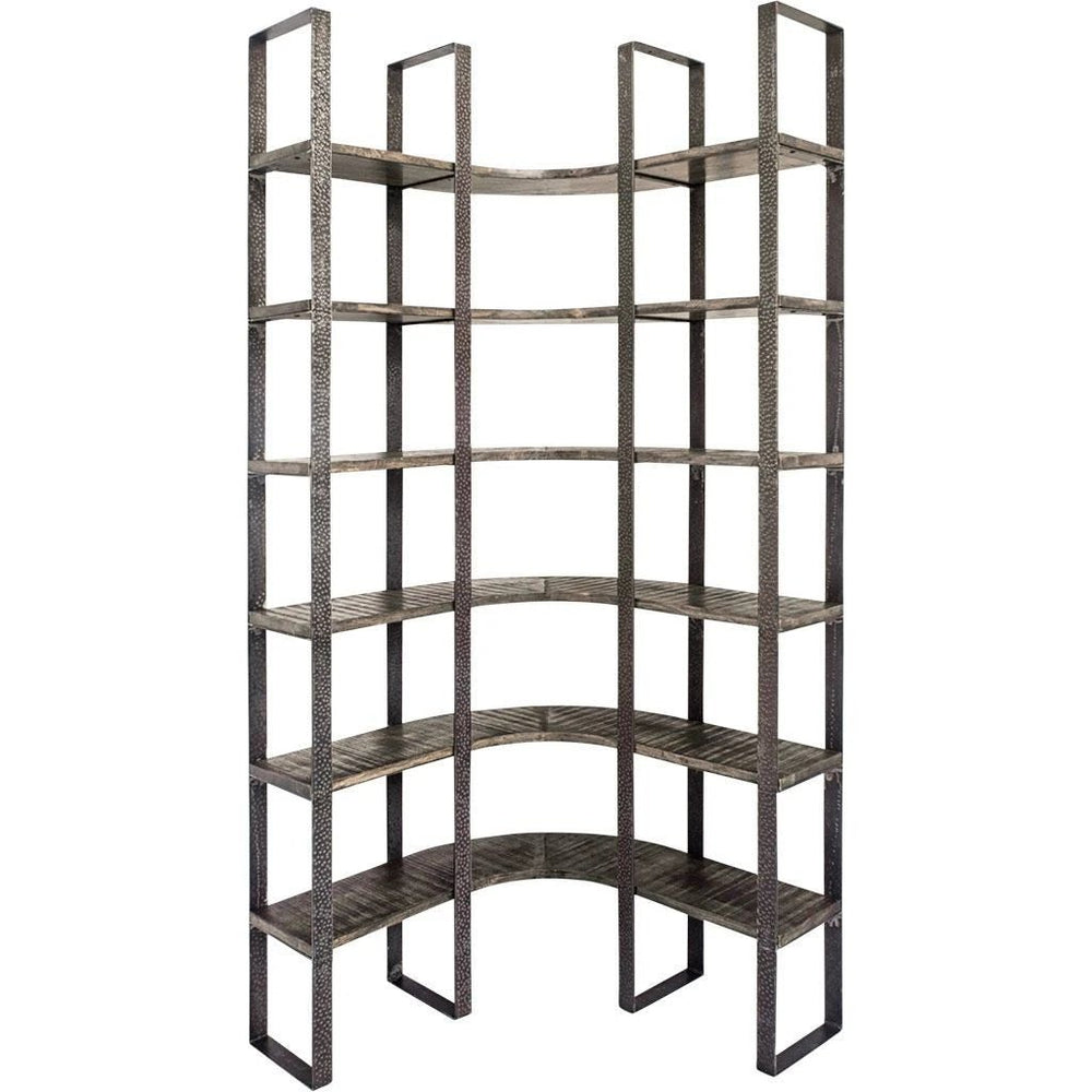 90" Black Iron Frame Curved Wooden Six Tier Shelving - Homeroots
