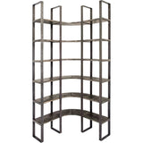 90" Black Iron Frame Curved Wooden Six Tier Shelving - Homeroots