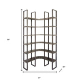 90" Black Iron Frame Curved Wooden Six Tier Shelving - Homeroots