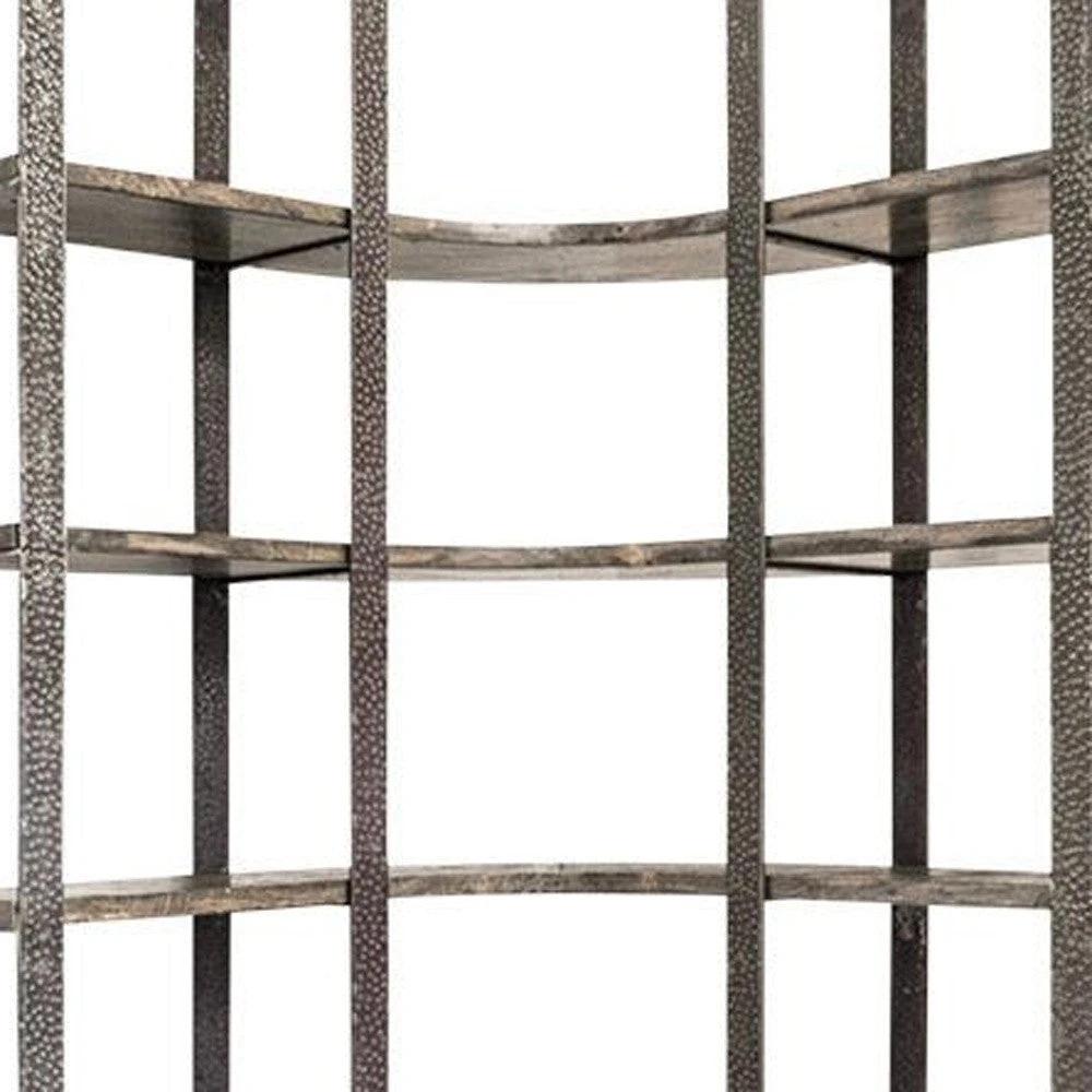 90" Black Iron Frame Curved Wooden Six Tier Shelving - Homeroots