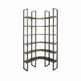 90" Black Iron Frame Curved Wooden Six Tier Shelving - Homeroots