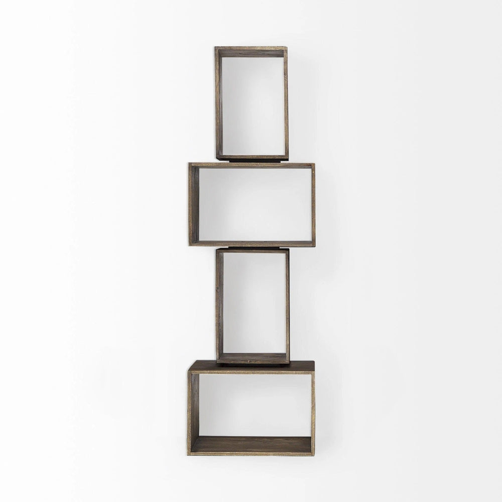 16" Brown Solid and Manufactured Wood Two Tier Floating Bookcase - Homeroots