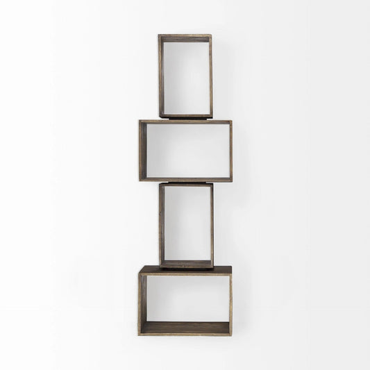 16" Brown Solid and Manufactured Wood Two Tier Floating Bookcase - Homeroots