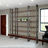 90" Brown Iron and Solid Wood Six Tier Bookcase - Homeroots