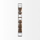 90" Brown Iron and Solid Wood Six Tier Bookcase - Homeroots