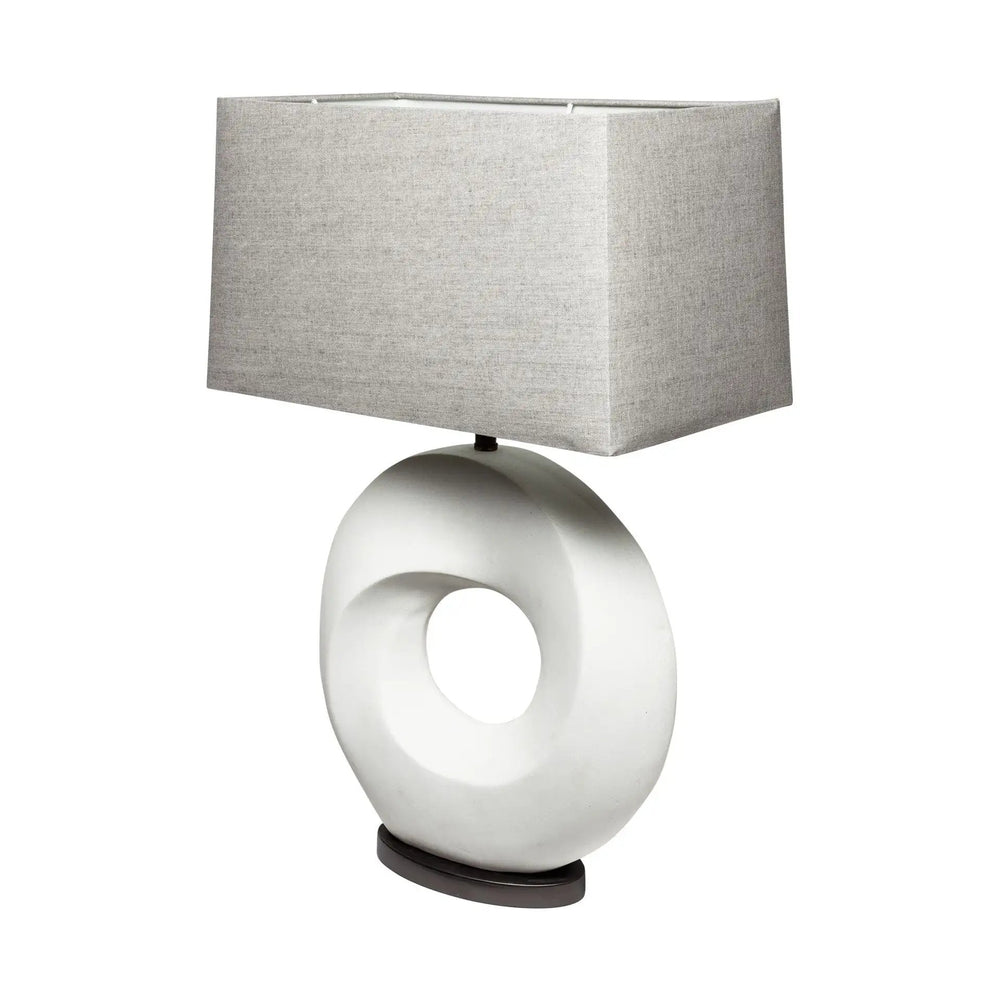 27" White Geometric Table Lamp With Gray Shade - Homeroots