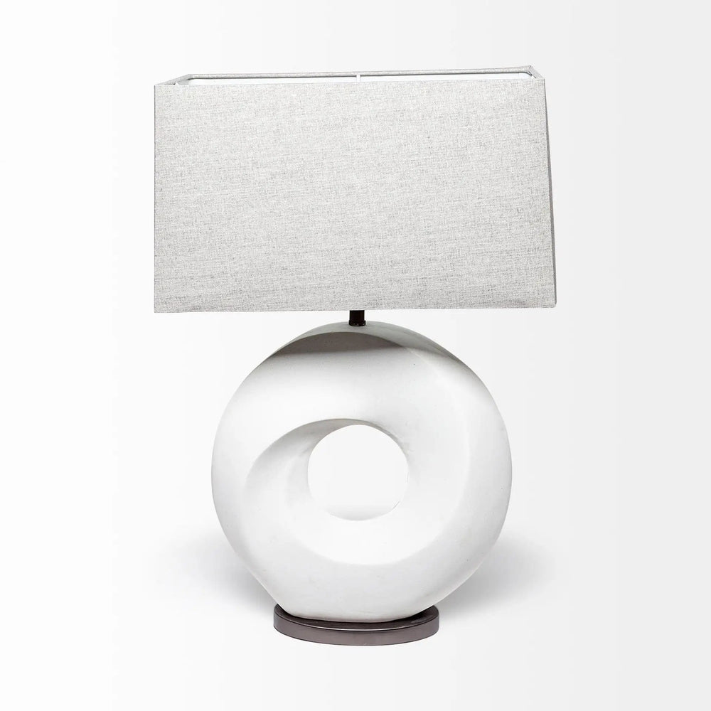 27" White Geometric Table Lamp With Gray Shade - Homeroots
