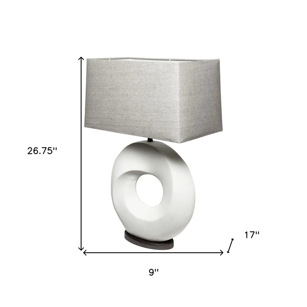 27" White Geometric Table Lamp With Gray Shade - Homeroots