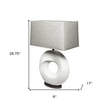 27" White Geometric Table Lamp With Gray Shade - Homeroots