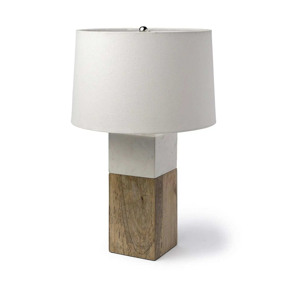 White Marble And Natural Wood Block Table Or Desk Lamp - Homeroots - Flyclothing LLC