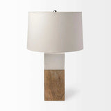 White Marble And Natural Wood Block Table Or Desk Lamp - Homeroots - Flyclothing LLC